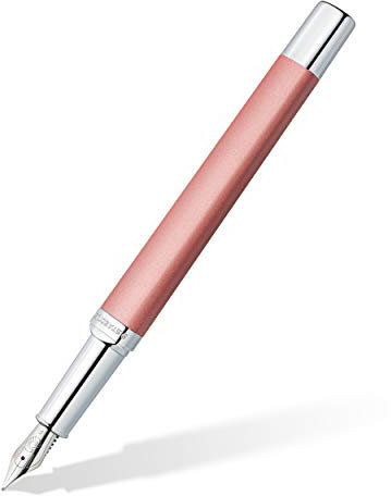 STAEDTLER Füllhalter triplus 474 F, Farbe Radiant Rose, hochwertiges Metallgehäuse in ergonomischer Dreikantform, Stahlfeder F, mit Patrone in Schreibfarbe Blau, 474 F20-3