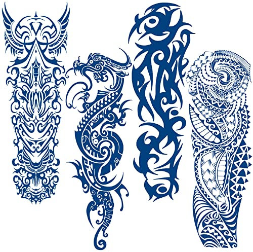 Qpout Semi-Permanent Temporäre Tattoos für Männer Frauen, 1-2 Wochen Lang Anhaltende Voll Arm Tattoo Sticker, Tribal Totem Wasserdichte Realistische Tattoos