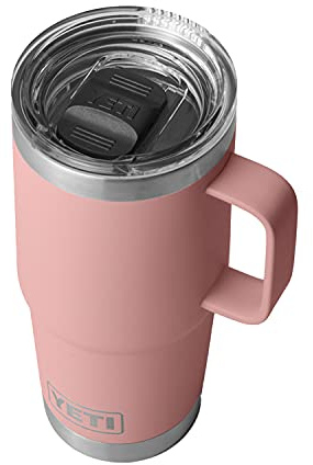 YETI Rambler 20 oz Travel Mug, Stainless Steel, Vacuum Insulated with Stronghold Lid, Sandstone Pink