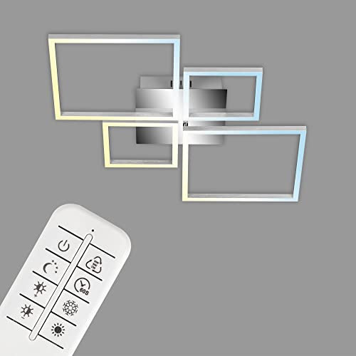BRILONER - LED Deckenlampe mit Fernbedienung, schwenkbar, einstellbar von warmweiß bis neutralweiß, Lampe, LED Deckenleuchte, Wohnzimmerlampe, Schlafzimmerlampe, 75x46,7x7,5 cm, Chrom-Alu