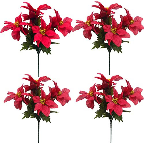 Künstliche Weihnachtssterne aus Seide, 4 Bündel mit künstlichen Weihnachtsstern, für Weihnachtsdekoration (rot)