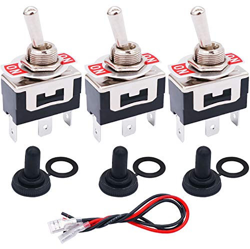 Taiss/Interrupteur à bascule universel 3 pièces SPDT ON/ON Interrupteur à bascule 2 positions 3 broches 16A 250V AC avec capuchon étanche + câbles de borne 6,3 mm TEN-1121MX-B102