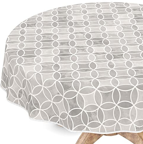 ANRO Tischdecke abwaschbar Wachstuch Wachstuchtischdecke Rund 140cm mit Saum Kaleidoskop Grau pflegeleicht Wachstischdecke wasserabweisend Gartentischdecke Meterware Lotuseffekt