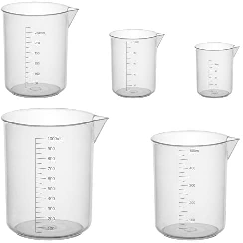 stonylab Lot de Bécher Plastique, Bécher Gradué en Plastique Transparent avec Bec Verseur Bécher Doseur Récipient à Liquide en 5 Tailles, 50 ml/100 ml/250 ml/500 ml/1000 ml (1 L), Lot Combiné