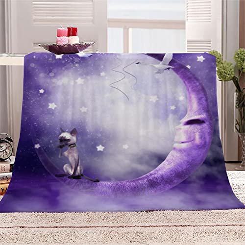 Kuscheldecke Baby 70x100 cm Katze Flanell Decke Extra Weich Flauschige Wohndecke Lila Mond mit Muster Blanket Fleecedecke Waschbar Microfaser Sofadecke für Jungen Mädchen
