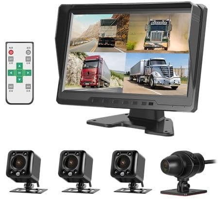 VSYSTO Truck Dash Cam 4CH, 10'' Screen Vehicle Backup Camera Front Rear Sides View 720P DVR with Infrared Night Vision Lens Wired Controller, for Semi Trailer Truck Van Tractor Pickups Camper