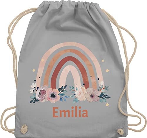 Turnbeutel Rucksack - Boho - Geschenk Regenbogen mit Name personalisiert I Rainbow - Unisize - Hellgrau - personalisierter beutel kindergartenbeutel bohemian blume stoffbeutel