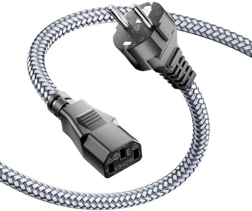 3m Câble d’Alimentation 3 pôles,Nylon Câble d'alimentation Universel EU Schuko CEE 7/7 sur IEC60320 C13 avec VDE pour moniteurs, PC, imprimantes,Couleur Noire