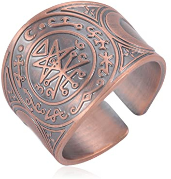 Siegel der 7 Erzengel Ring Metatron Würfel Ringe Siegel der Lilith Biblisches Symbol Talisman Amulett Ringe Geometrie Kupfer Offener Ring Glücksbringer Schutz Religiöser Schmuck für Männer Frauen
