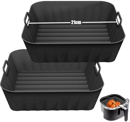 21 cm Silikonform für Heißluftfritteuse Silicone, 2Pcs Airfryer Zubehör Backform XXL, Airfryer SilikonForm für COSORI Cecotec Philip 4 7 L, Wiederverwendbar Air Fryer Accessories