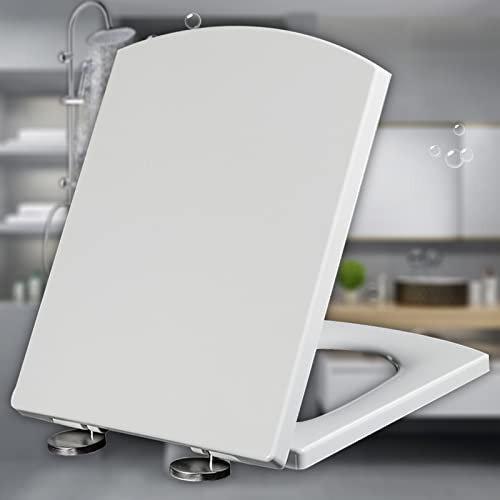 Familien-Toilettensitz mit Absenkautomatik, Toilettendeckel mit Absenkautomatik, weißer Toilettendeckel mit Deckel, kompatibel mit Standard-Toiletten, Weiß-39,5 ~ 46,5 * 34,5 cm