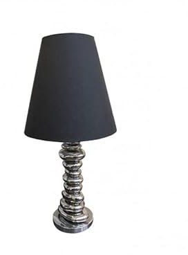 Belhome Lampe galets argentés et abat-jour noir H76 cm- LEGNO