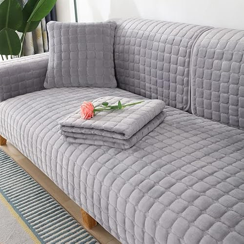 WYJHNL Sofabezug/Sofahusse, Sofabezüge/Schonbezüfe Super Weicher Flanell Dick Warm überwürfe/Sofaschoner Bequemer Plüsch rutschfest Decke Möbelschutz Für Wohnzimmer 110 * 210cm Light Grey