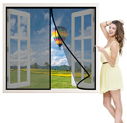 Zanzariera Magnetica per Finestre, 140x120 cm Chiusura Automatica Anti Zanzare Insetti Rete, Facile da Installare per Finestre Balcone Soggiorno, Nero P