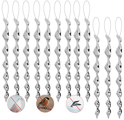 12pcs Répulsifs Oiseaux Reflechissants,Bâtons réfléchissants répulsifs pour Oiseaux en Spirale argentés, Outil de décoration répulsif pour Oiseaux, Protéger Les Arbres fruitiers du Jardin