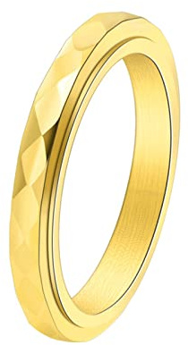 KnBoB Ring Damen, 3MM Titan Ring Gold Geometrisch Spinner Ringe Angst Ring Größe 52 (16.6)