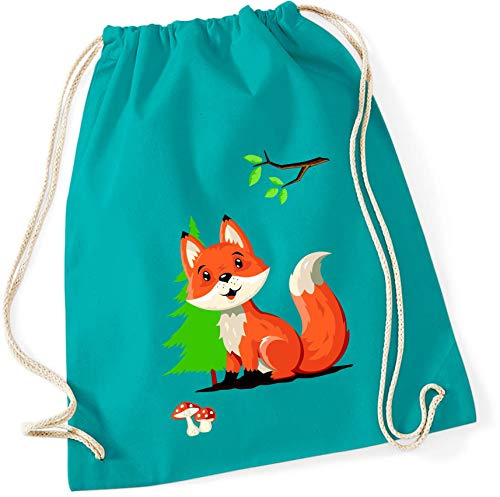 minimutz Turnbeutel Fuchs für Kinder | Stoffbeutel Baumwolle Fuchs Wald-Tiere | Sportbeutel zum Zuziehen mit Kordel 37cm x 46cm