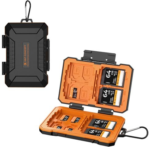 K&F Concept Funda para Tarjetas de Memoria,Resistente al Agua, antigolpes de 25 RanurasCapacidad para 4 CF o 4 XQD, 4 SD, 12 TF, 4 CF Express, 2 Nano SIM, 2 Micro SIM, 1 Tarjeta SIM