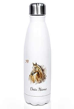 GRAZDesign Kinder Trinkflasche Pferd mit Namen personalisiert, für Pferde Mädchen, Geschenk zur Einschulung, Geburtstag, Weihnachten, Edelstahl 500ml