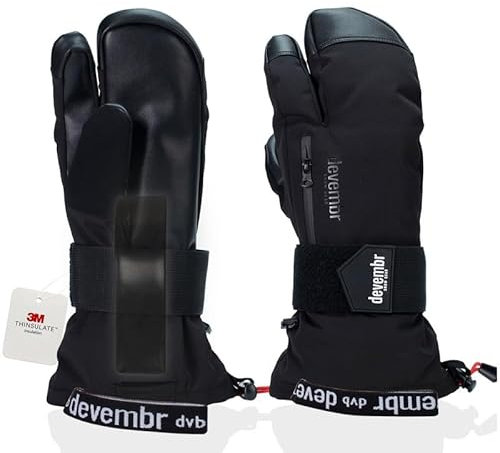 devembr 3-Finger-Skihandschuhe mit Handgelenkschutz, Warme Snowboardhandschuhe für Herren und Damen, Schwarz, S