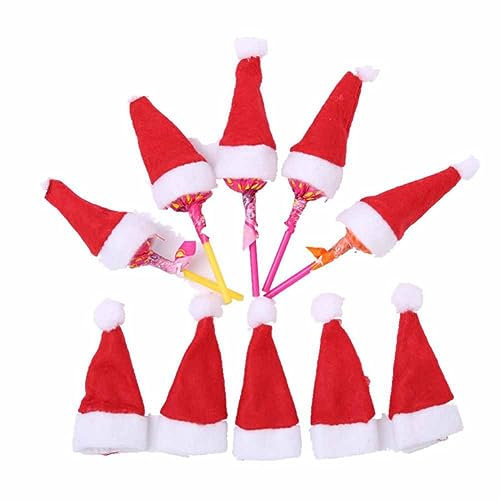 SHTGOI 10 Stücke Mini-Weihnachtsmütze Lollipop-Hut Weihnachtshut Süßigkeiten Hut Mini Weihnachtsmann Mütze Kleine Nikolausmütze Weihnachtsmütze deko für Tasse Besteck Flasche DIY Xmas Home Party