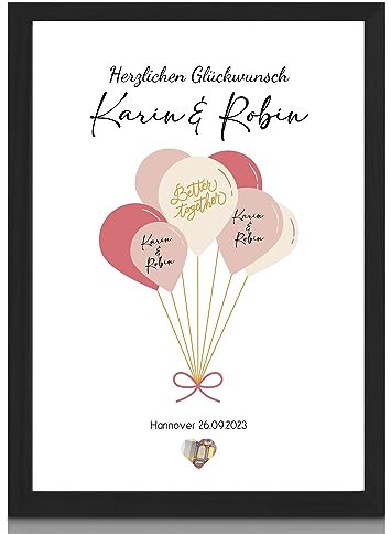MilaBoo® personalisiertes Geldgeschenk Hochzeit - Luftballon Geldgeschenk optional mit Rahmen auf Hahnemühlen Papier Made in Germany A3 A4 A5 (Luftballon)