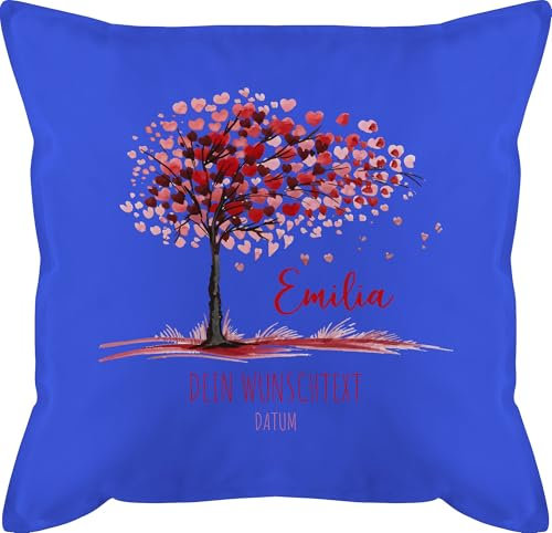 Kissen 50x50 - Lebensbaum Geschenk Geburt I Geschenk Taufe I Taufgeschenk Kommunion I Geburtsdatum Konfirmation - 50 x 50 cm - Blau - personalisiertes kommunionsgeschenk