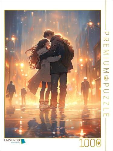CALVENDO Puzzle Manga - Liebespärchen im Regen in der Stadt | 1000 Teile Lege-Größe 64 x 48 cm Foto-Puzzle für glückliche Stunden