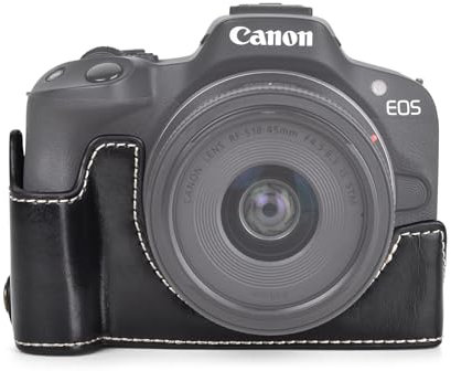 MUZIRI KINOKOO EOS R50 Hülle, Retro Stil PU Leder Halbtasche für Canon EOS R50/EOSR50 DSLR Kamera, EOS R50 Kameratasche mit Handgriff und Öffnung unten Design, Schwarz , Retro-Stil