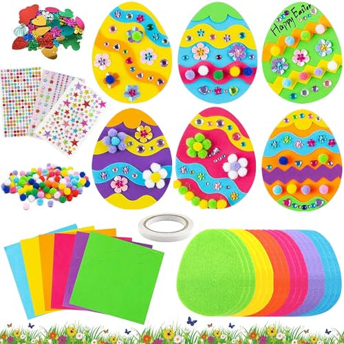 Zkaoai Ostereier Bastelset, 18 Stück Ostern Basteln Kinder, Ostereier Craft Kit, Moosgummi Bastelset Kinder, DIY Filz Bastelset Ostern, Ostern Kreative Kunsthandwerk zum Basteln für Ostern Deko DIY