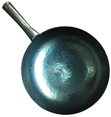 Pentola di cottura in ferro forgiato a mano padella in ferro non rivestita Pentola adatta per fornelli a gas padella (diametro 40 cm/con coperchio in legno)