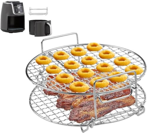 Air Fryer Rack,SHUOMAO 7.8inch 304 Stainless Steel Double-Layer Dehydrator Rack Grill Rack Air Fryer Accessories for Ninja,Cosori,Tower,Phillips and 4.8L-6.6L/4.2QT-5.8QT Air Fryer,Oven