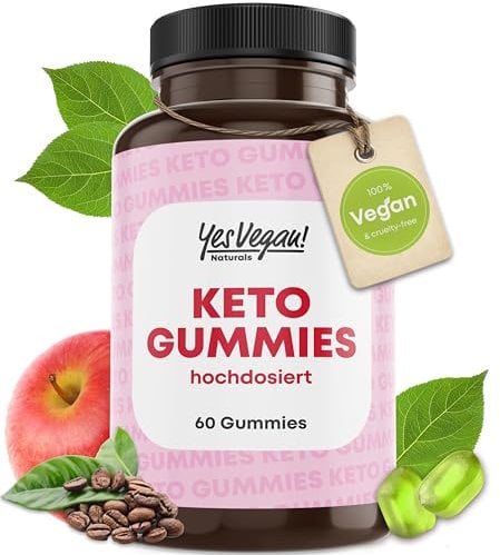 Apfelessig Gummies (60 Stück - Apfelgeschmack) Keto Gummibärchen mit 1000 mg Apfelessig und Koffein – deutscher Markenhersteller