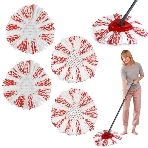 4 Stück für Vileda Turbo EasyWring&Clean Wischmopp Bodenwischer Set,3 in1 für Vileda Turbo Wischmopp Mop Mikrofaser Ersatz, Rot Weiß für Vileda Wischmopp Ersatzköpfe, für Hartböden, Empfindliche