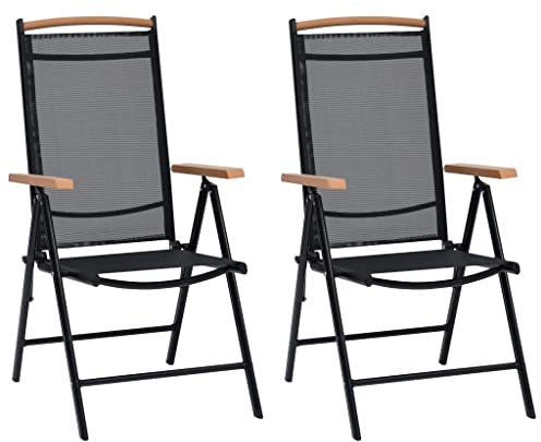 HEFZGDB Gartenstühle Klappbar 2 STK. Aluminium und Textilene Schwarz Balkonstuhl Loungesessel Sonnenliege Geeignet für den Pool, die Terrasse und die Veranda.