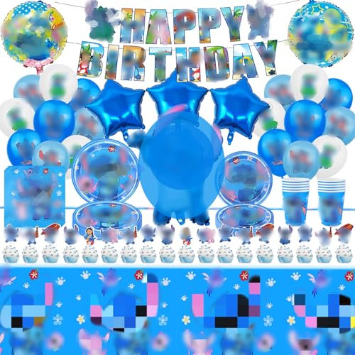 Birthday Party Decorations, 97PCS Party Tableware Set Party Supplies Balloons Cute Character Birthday Decorations Cake Toppers Napkins Birthday Banner Plates Cup Dog Party Tableware