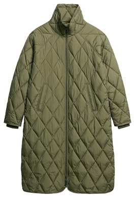 Superdry Damen Superlanger, gefütterter Steppmantel Schnittlauchgrün 44