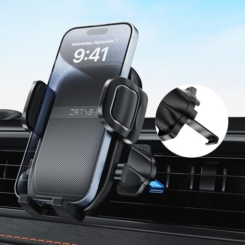 ZRTXBA Support de téléphone pour voiture avec crochet en métal, compatible avec iPhone, Android et tous les smartphones de 4 à 7,2 pouces, fixation sur grille d'aération, rotation à 360°