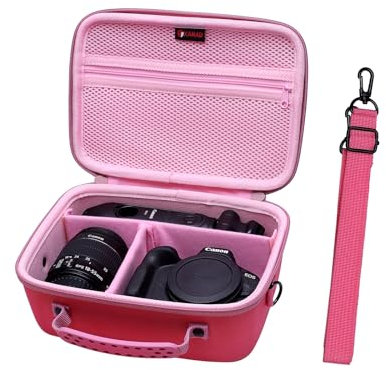 XANAD Hard SLR Case for Canon EOS R100 / R50 / R8 / R7 / R6 / R5 Mirrorless Camera Content Creator Kit for Vlogging Digital Camera and Tripod (Pink)