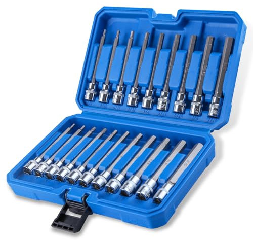 SPEEDWOX Lot de 20 douilles hexagonales extra longues 3/8 SAE et métriques (1/8 à 7/16, 3 mm à 12 mm) pour perceuses à percussion et clés à cliquet en acier CR-V et S2 avec étui de rangement