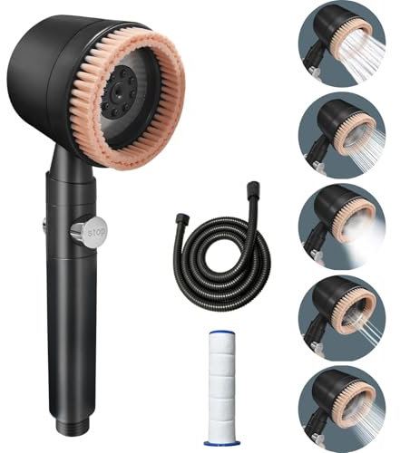Yeelan Duschkopf Wassersparend, Duschkopf Mit Schlauch 1,5m，Shower Head, Duschkopf DruckerhöHend Mit 2 Filter, Duschbrause, Handbrause Dusche Mit Reinigender Massagefunktion, Duschschlauch Schwarz