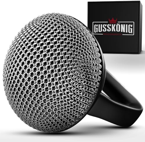 GUSSKÖNIG Gusseisen Ringreiniger - Hochwertiger Edelstahl für Effektive und Schonende Reinigung von Gusseisenprodukten - Schützt Patina (Mit Silikongriff)