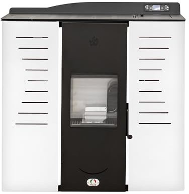 STUFE A PELLET ITALIA Italia 20 KW 5 Stelle - Stufa a Pellet Idro per Riscaldamento e Acqua Calda Efficienza 89% Scalda 130m² Autonomia 16H Programmabile 5 Potenze Garanzia 24 Mesi Bianco