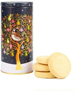 Cylinder Christmas Biscuits Tin - Traditional Scottish Shortbread Gift Set, Festive Filled Tins of Biscuits - Novelty Christmas Gifts - Luxury Biscuit Gift Sets for Women & Men, Navy