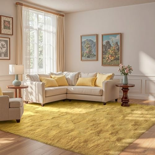 Teppich für Wohnzimmer, flauschiger Plüschteppich, rutschfest, für Kinderzimmer, Spielzimmer, Heimdekoration, ästhetisch, 12,7 x 20,3 cm, Gelb