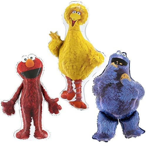Toyland® Sesamstraßen-Folienballon, 3er-Pack – 1 x 39 Zoll Big Bird, 1 x 37 Zoll Elmo und 1 x 35 Zoll Krümelmonster-Figuren – Partydekoration für Kinder
