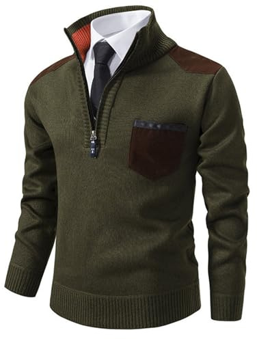 JENJON Uomo Maglione Lavorato a Maglia Colletto alla Cerniera Pullover Maniche Lunghe in Maglia Grossa Spessa Autunno Inverno