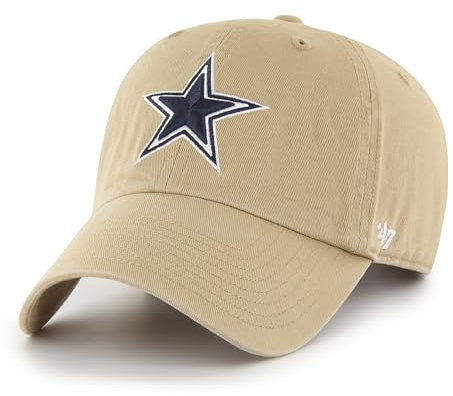 '47 NFL Dallas Cowboys Clean Up Unisex-Baseballkappe, Verstellbarer Riemenverschluss, Einheitsgröße, Team Logo, Farbe Khaki