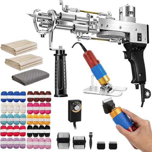 Aisny Tufting Gun, Tufting Set Tufting Machine Teppich Tufting Pistolen Teppichschneider für Schnittflor und Schlingenflor 40 Rollen Garn mit Tufting Tücher Tufting Pistole Teppichherstellungsset