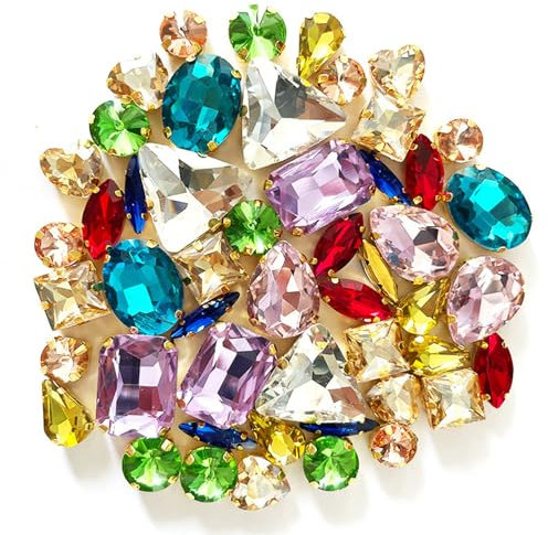 50 Stück Aufnähbare Strasssteine Glitzersteine Glas Edelsteine ​​Mit Loch Silberne Krappenfassung Flache Rückseite für DIY Bastelarbeiten Kleider Kleidung Schuhe Taschen Dekorationen